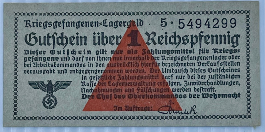 Germany 1939 1 Reichspfennig R-517 WW2 POW Camp UNC World Banknote
