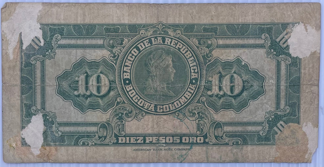1949 Columbia 10 Pesos P-389 Circulated World Banknote