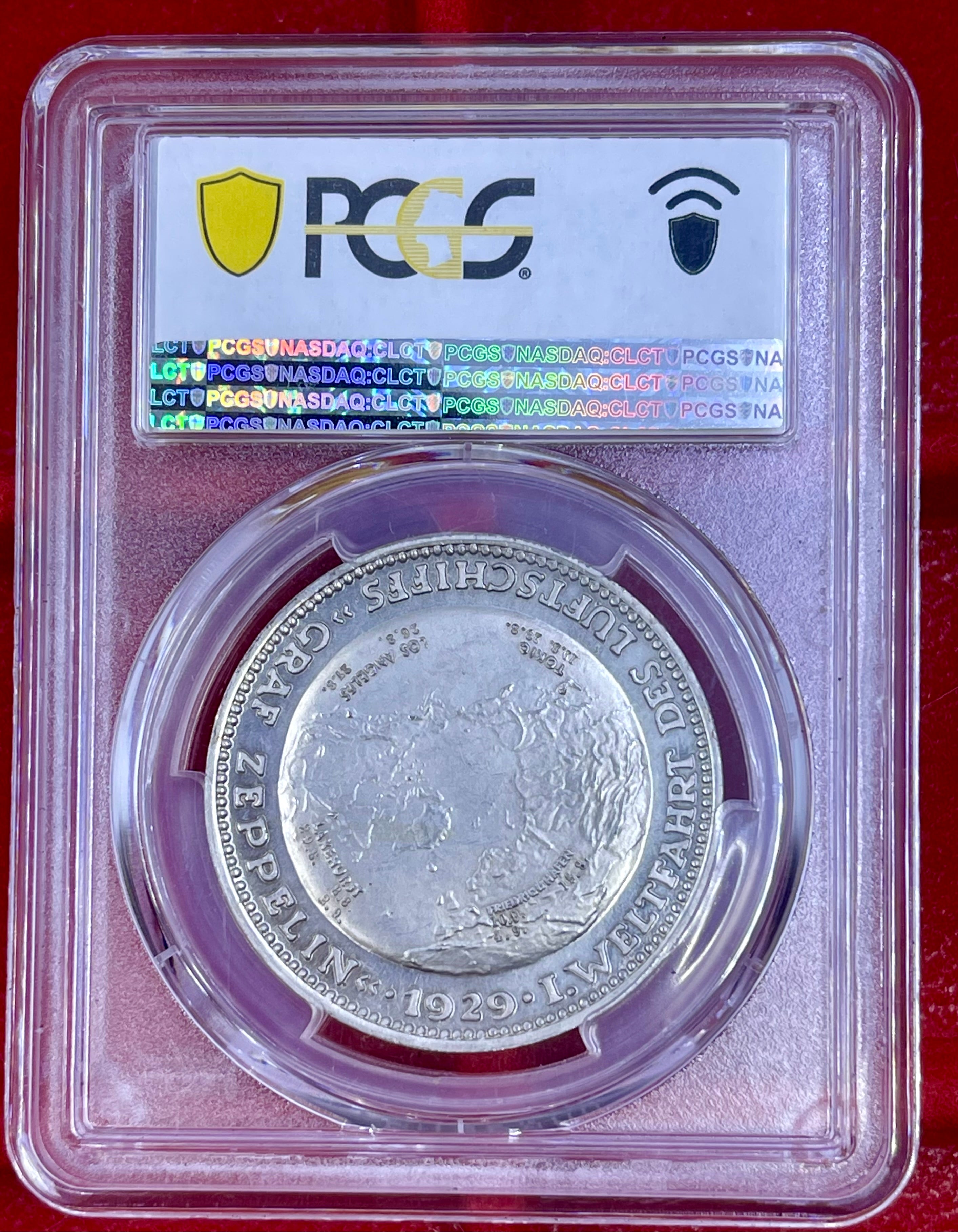 Germany 1929- "Zeppelin World Tour" Kaiser 511 ag PREUSS edge Silver Medal - PCGS SP63 Silver Coin