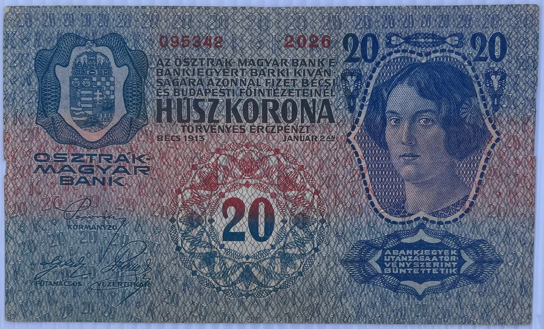 Austria 1913 20 Kronen P-13 Used World Banknote From Lot