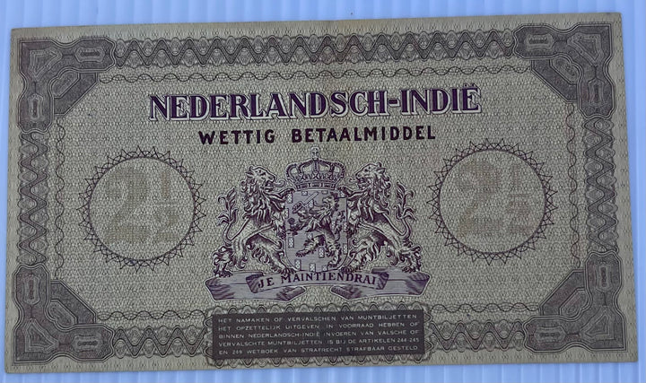 Netherland Indies 1949 2-1/2 Gulden P-109 Used World Banknote