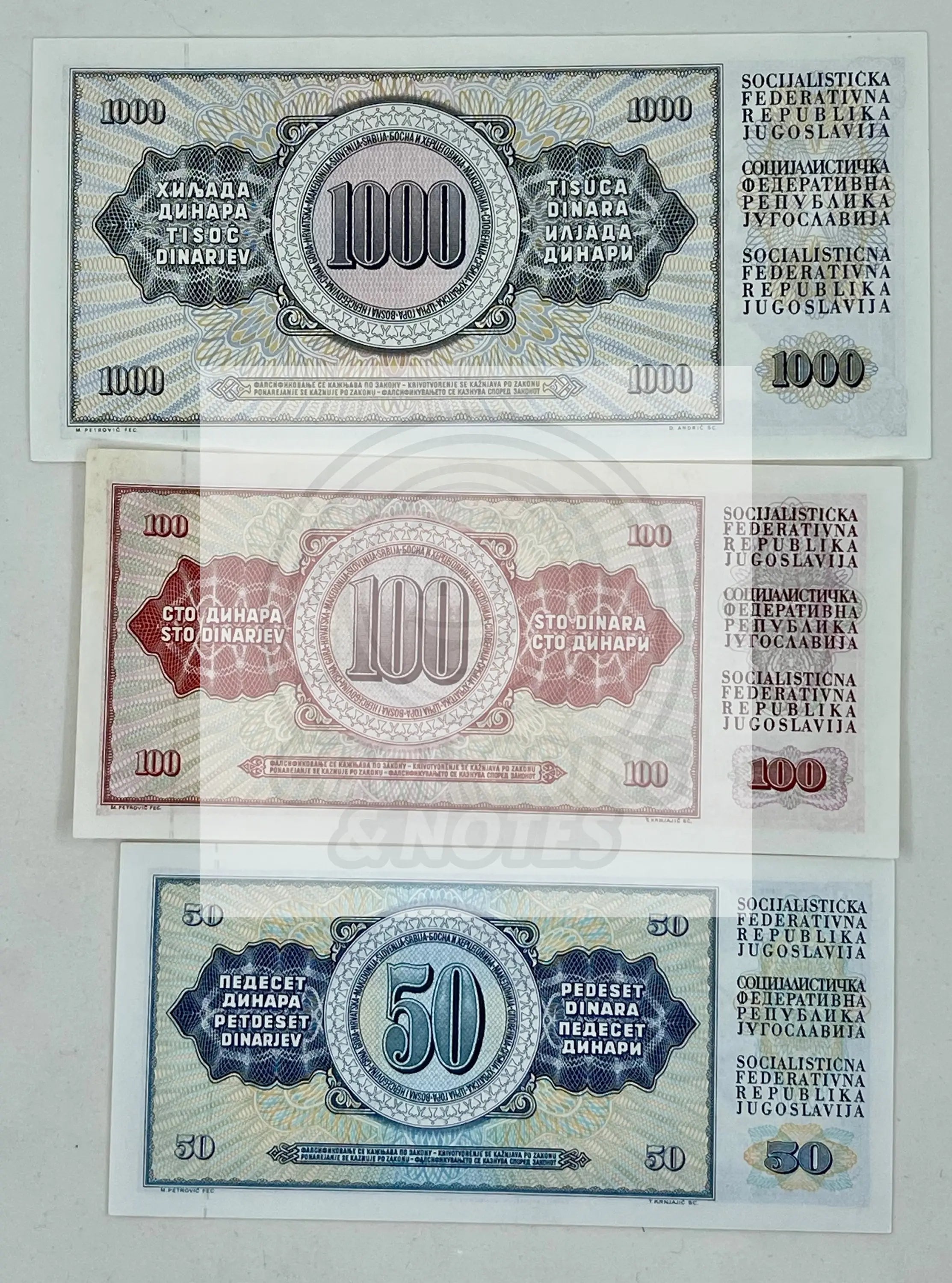 (3) YUGOSLAVIA 50, 100, 1000 Dinara 1981/1985/1978 AU Banknotes - Cool Coins & Notes