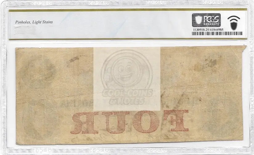 $4 1850’s-62 Charleston, South Carolina Note VF 25 - Cool Coins & Notes
