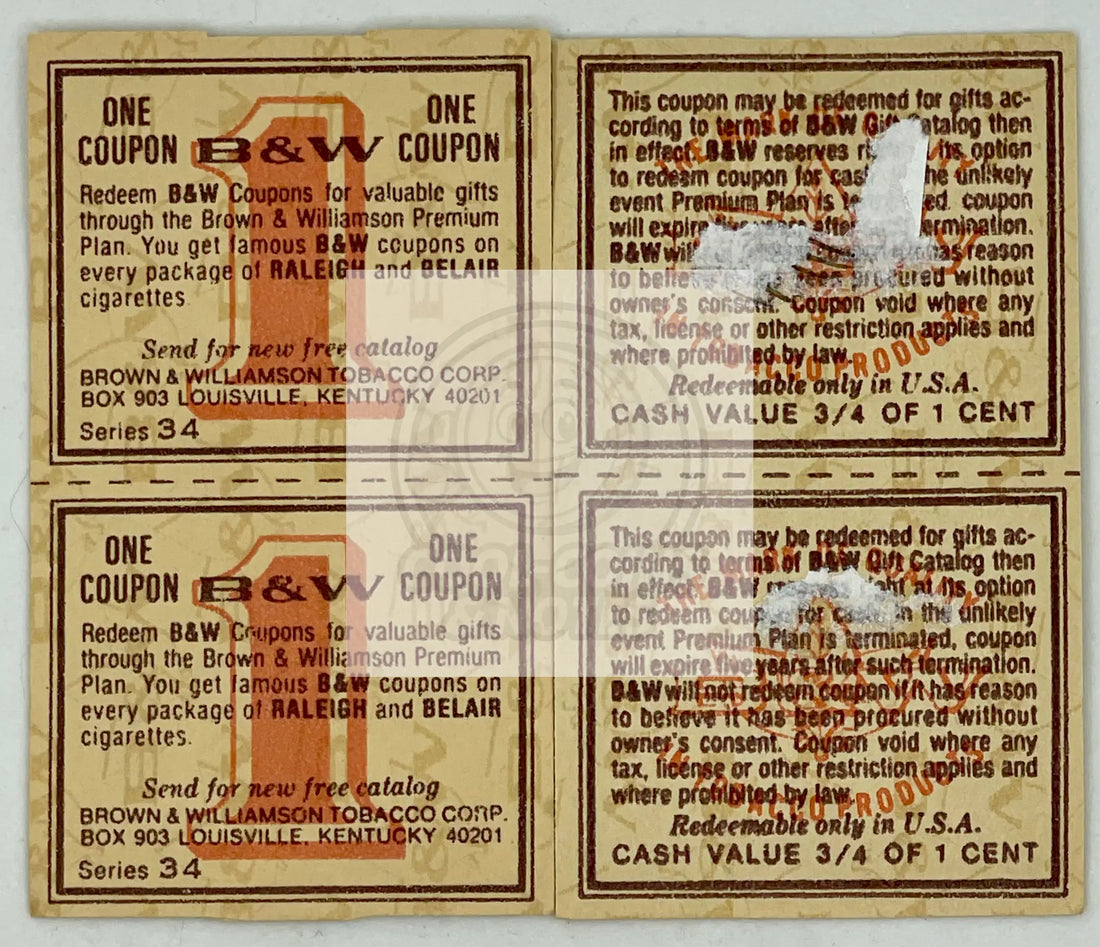 4 Vintage Brown & Williamson B & W Coupons Raleigh & Belair  Series - Cool Coins & Notes