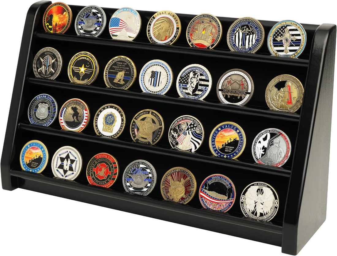 4 Rows 40 Challenge Coin Casino Chip Display Case Rack Holder Stand for Table Shelf Desk Cherry