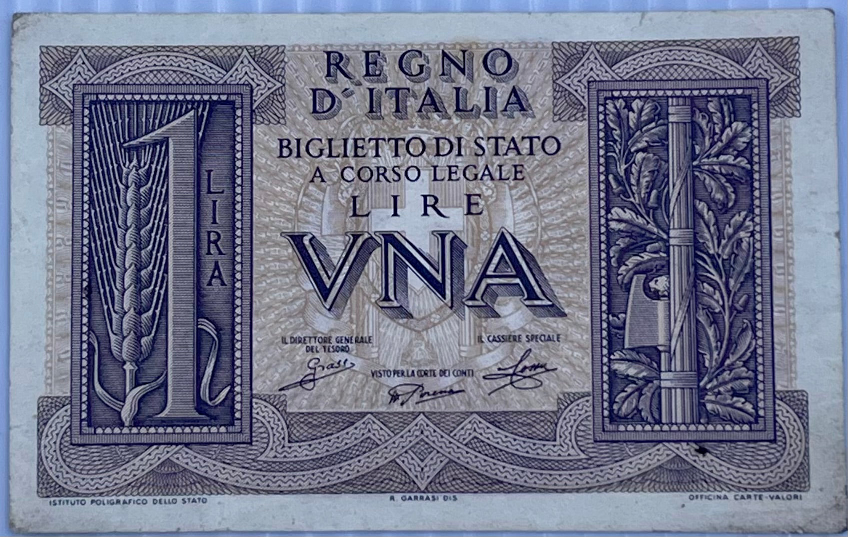 Italy 1939 1 Lire P-26 Used World Banknote