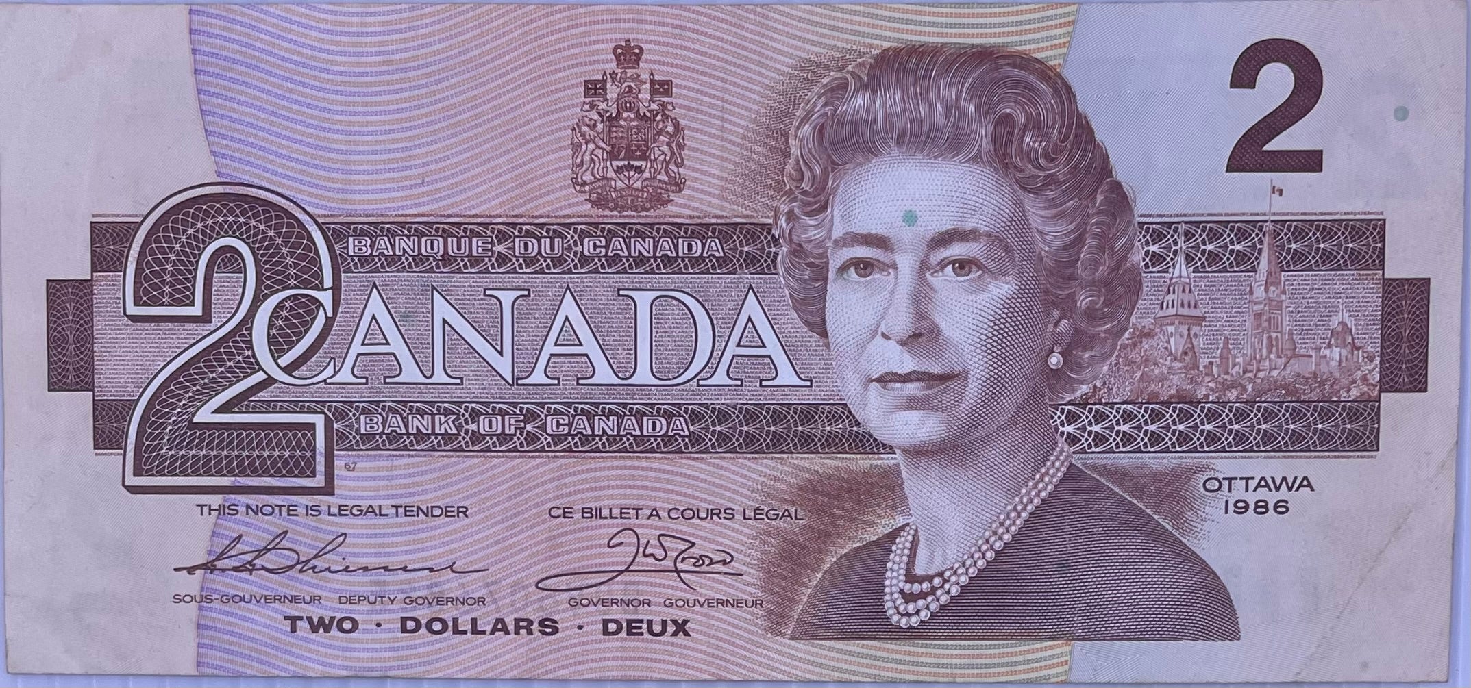 1986 Canada 2 Dollars , BC-55b-i, Used Banknote From Lot