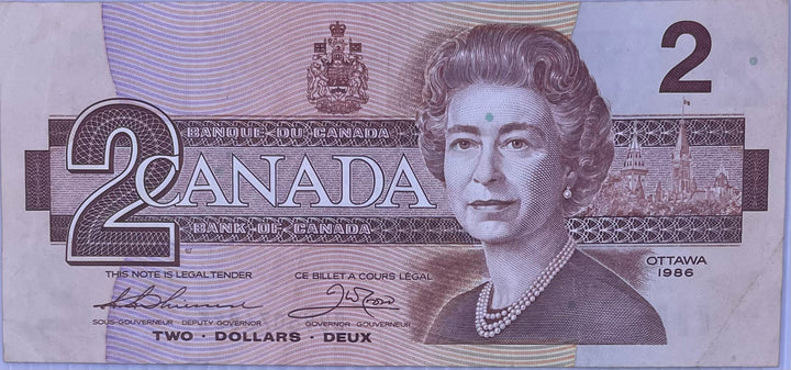 1986 Canada 2 Dollars , BC-55b-i, Used Banknote From Lot