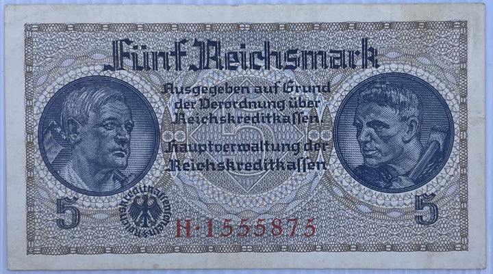 Germany 1940 5 Reichsmark P=R138a WW2 Occupation of Czechoslovakia WW2 From Lot