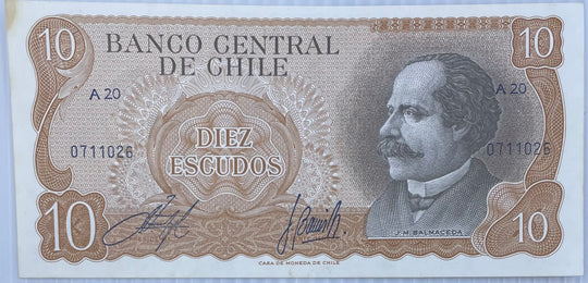 Chile 1970 10 Escudos P-143 AUNC World Banknote From Lot