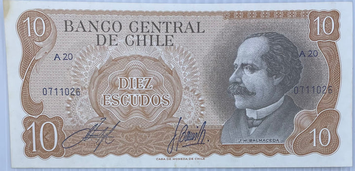 Chile 1970 10 Escudos P-143 AUNC World Banknote From Lot