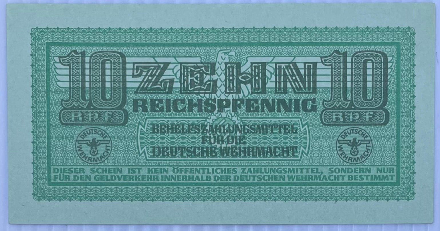 Germany Wehrmacht Auxiliary Certificate 10 Reichspfennig Greece 1942 WWII rare currency