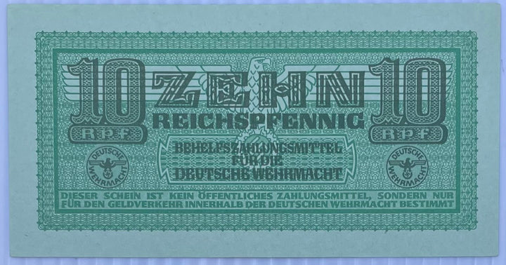Germany Wehrmacht Auxiliary Certificate 10 Reichspfennig Greece 1942 WWII rare currency