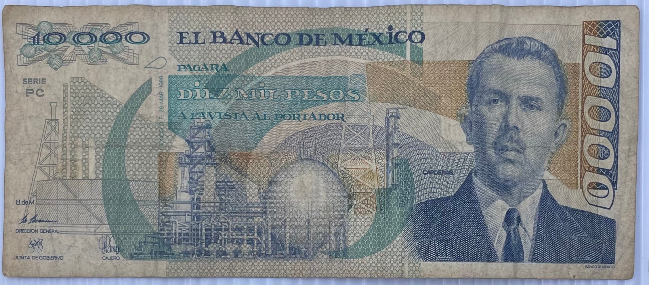 1987 Mexico 10,000 Pesos P-90 Series PC Used World Banknote