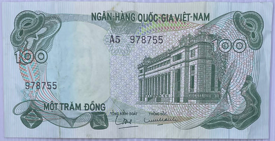 South Vietnam 1970 100 Dong P-26a, Circulated World Banknote