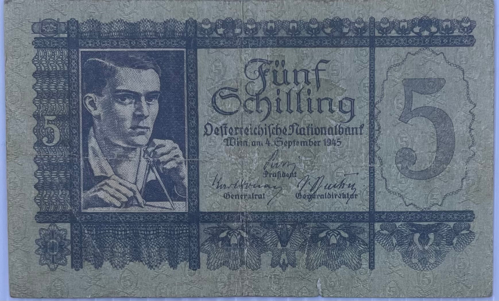 1945 Austria 5 Shillings P-121 Circulated World Banknote
