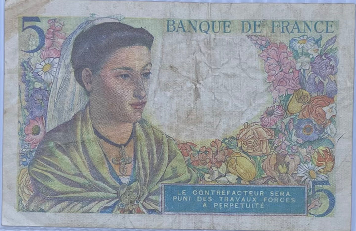 France 1943 5 Francs P-98a WW2 Used World Banknote Currency