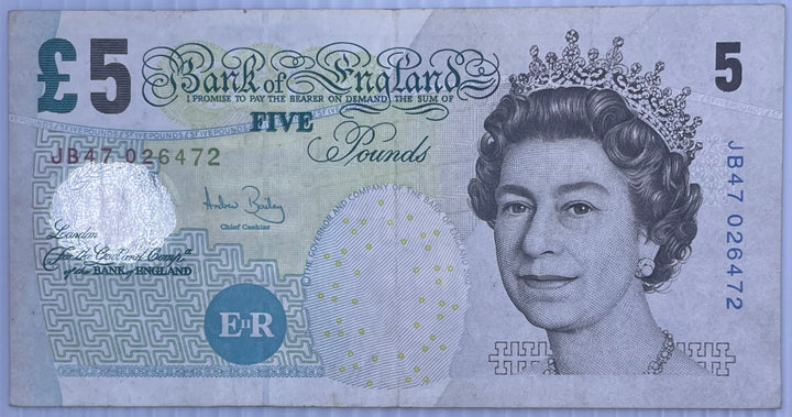 2012-2014 (ND) England 5 Pounds P-391 Used World Banknote From Lot