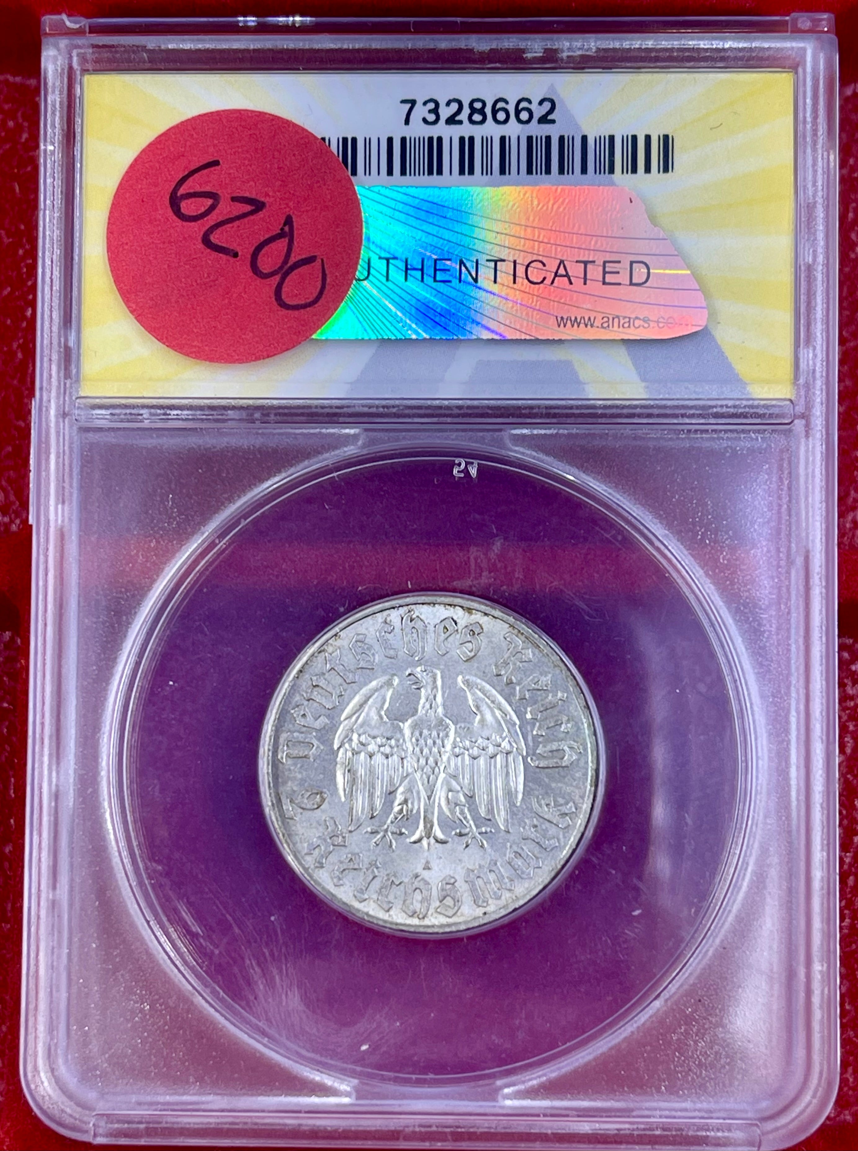 Germany Third Reich 1933-A 2 Mark Luther KM-79 ANACS MS 63 Coin