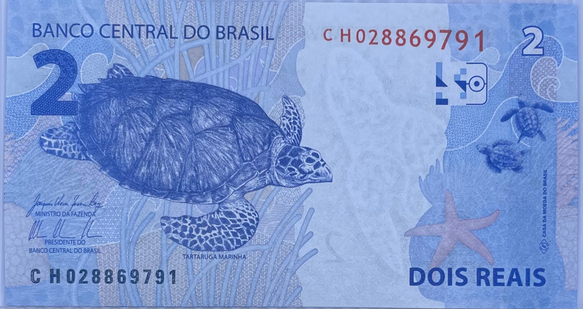 2010-2015 ND Brazil 2 Reais P-252b UNC Turtle World Banknote