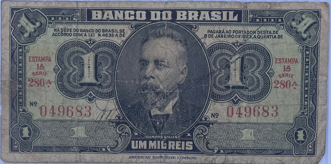 Brazil 1944 1 Mil Reis/1 Cruzeiro P-131 Used World Banknote Currency