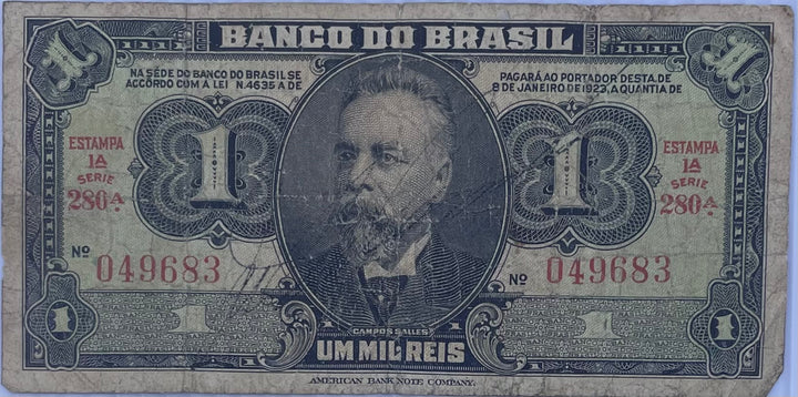Brazil 1944 1 Mil Reis/1 Cruzeiro P-131 Used World Banknote Currency