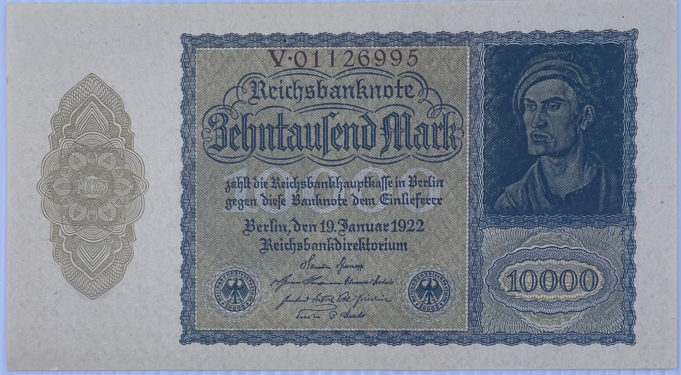 1922 Germany 10,000 Mark “Vampire Note” P-71 UNC Banknote