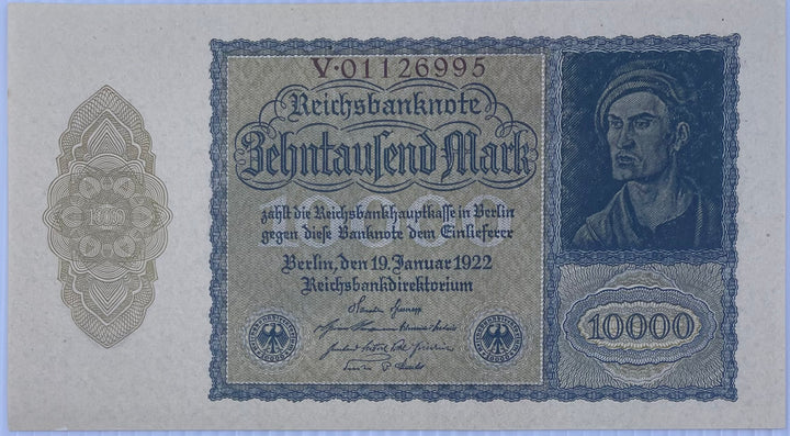 1922 Germany 10,000 Mark “Vampire Note” P-71 UNC Banknote