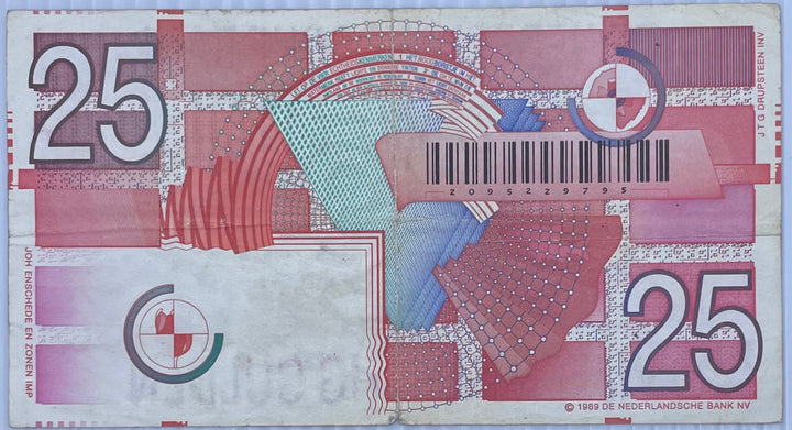 1989 Netherlands 25 Gulden P-100 Used World Banknote