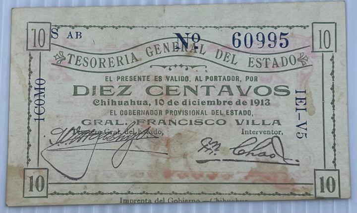 Mexico 1913 10 Centavos P-S550 Revolutionary Used Banknote