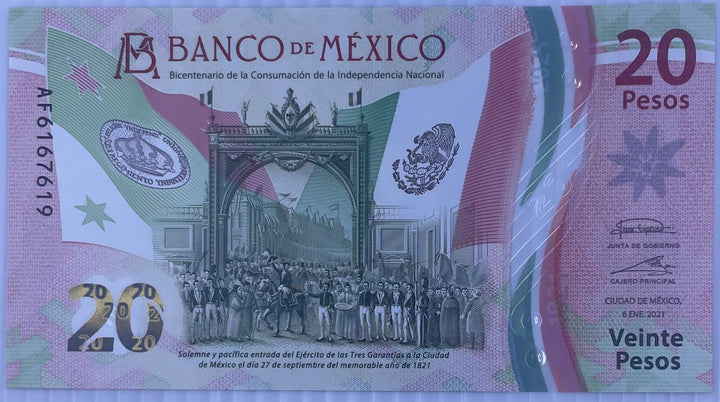 2021 Mexico 20 Pesos P-136a UNC Polymer World Banknote