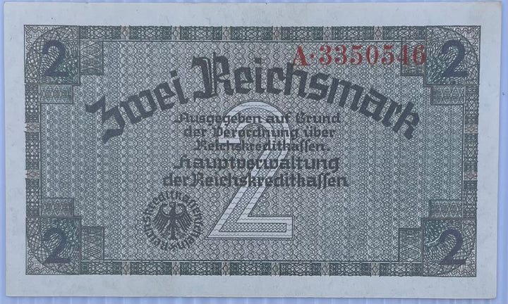 1940 Germany 2 Reichsmark P-R137B WW2 Occ. Territory UNC World Banknote