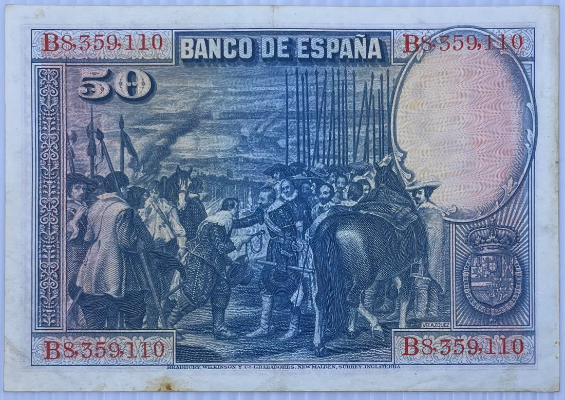 1928 Spain 50 Pesetas P-75 Circulated World Banknote
