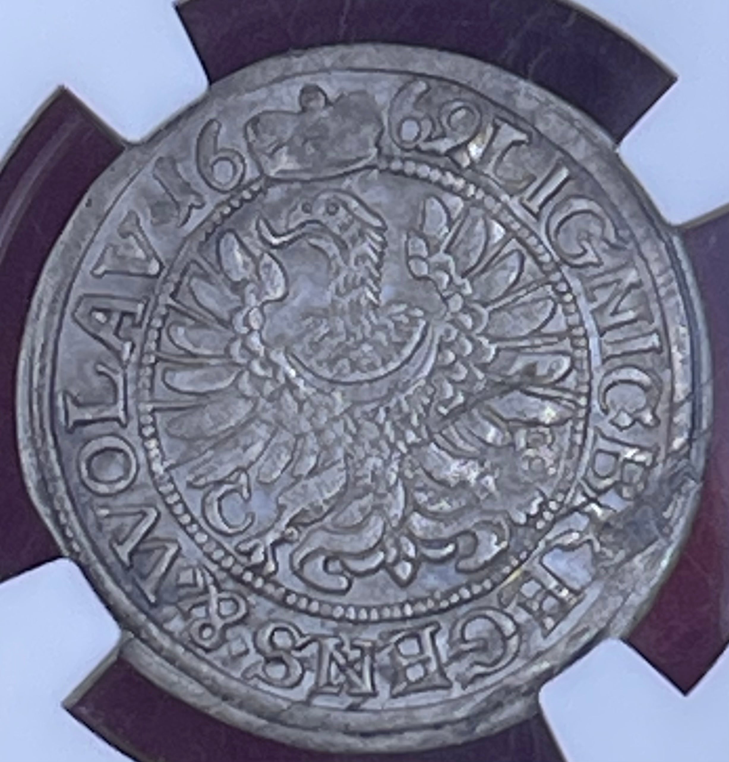 1669 CB German States Silesia Liegnitz Breig 3 Kreuzer, NGC AU 58, Germany Silver Coin