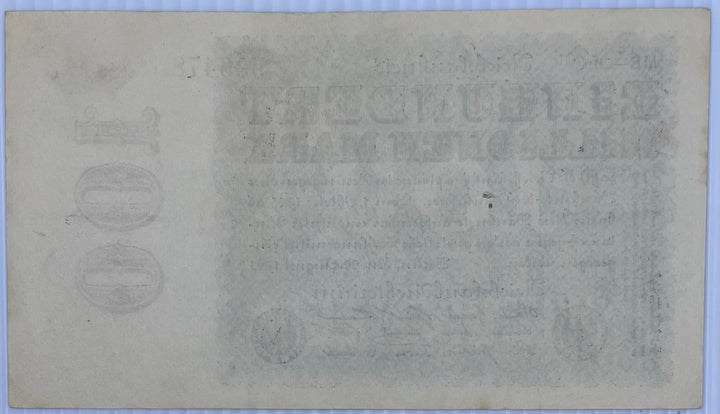 1923 Germany 100 Million Mark P-107 AU World Banknote