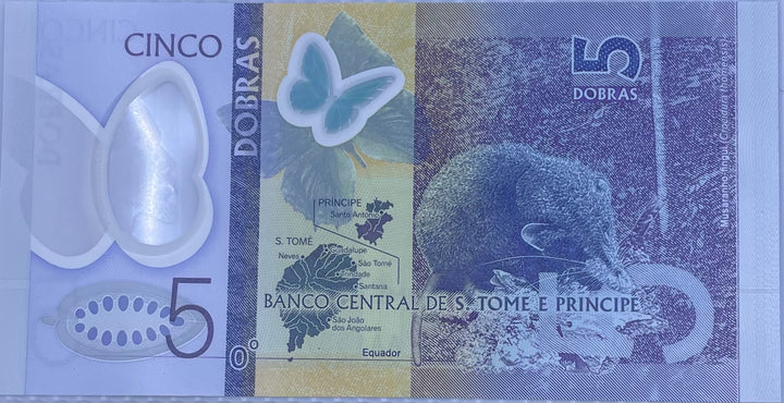 SAINT THOMAS AND PRINCE 2016 5 Dobras P70 UNC Polymer World Banknote Currency