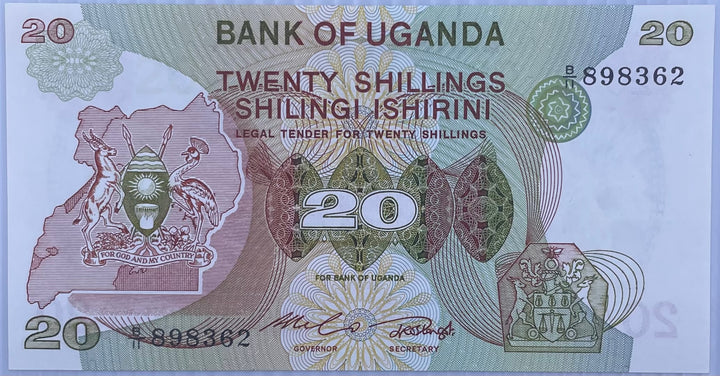 1982 Uganda 20 Shillings P-17a UNC World Banknote