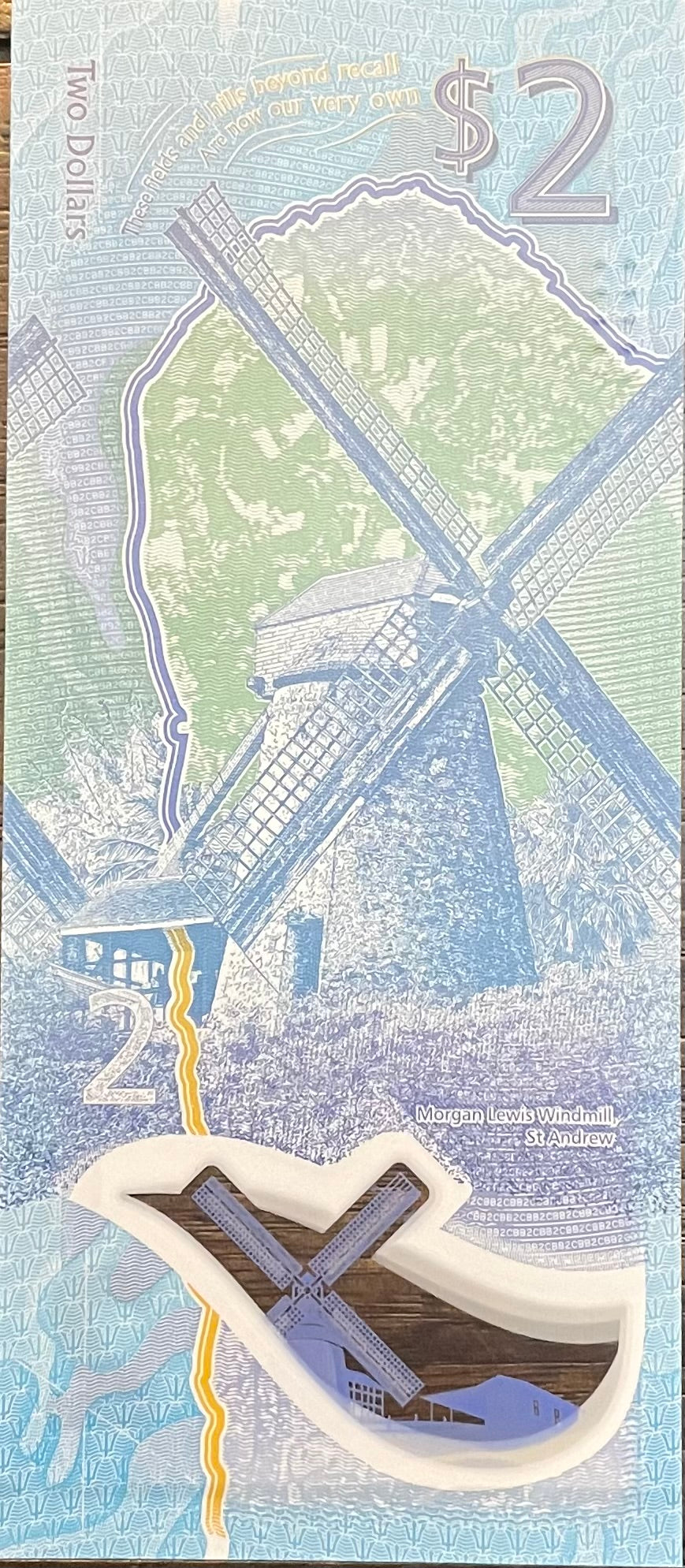 Barbados 2 Dollars 2022 polymer banknote UNC condition P-80 design