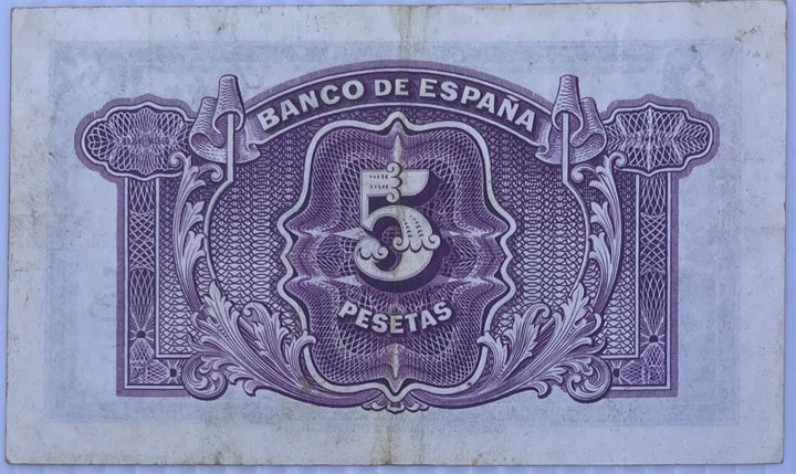1935 Spain 5 Pesetas P-85 Circulated World Banknote
