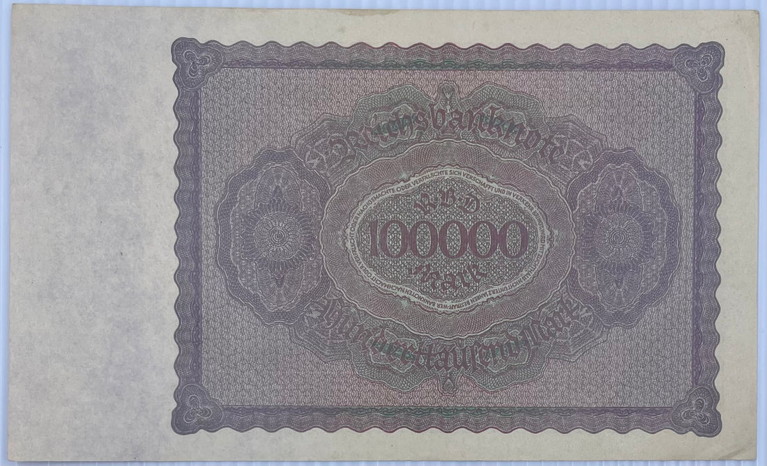 1923 Germany 100,000 Mark P83 AU Banknote From Lot