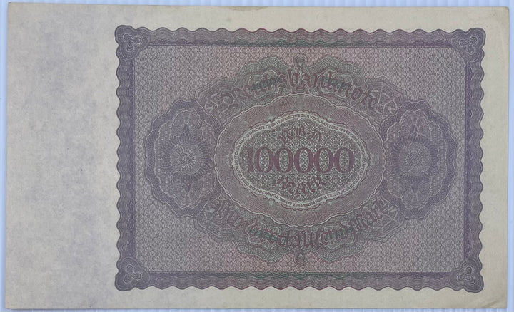 1923 Germany 100,000 Mark P83 AU Banknote From Lot