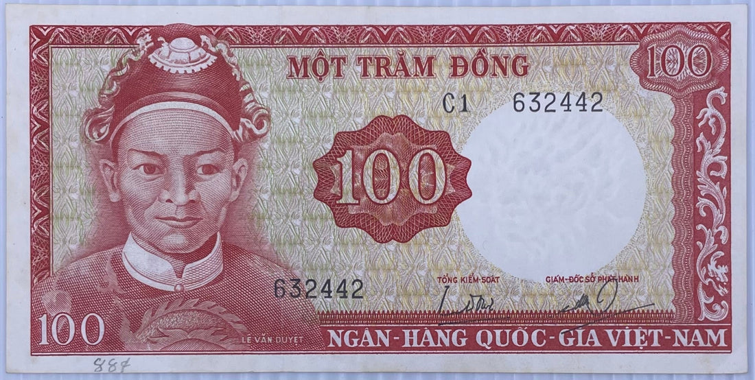 Vietnam 1966 100 Dong used banknote P-19b showing signs of wear and circulation