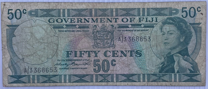 1971 Fiji 50 Cents P-58 Circulated World Banknote