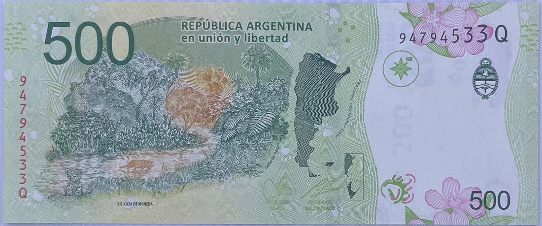 Argentina 500 Pesos P-365 2016 / 2022 UNC JAGUAR Banknote