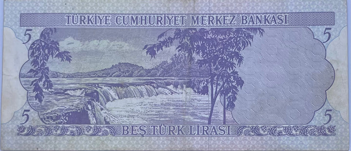 Turkey 1970 5 Lira P-185 Used World Banknote Currency