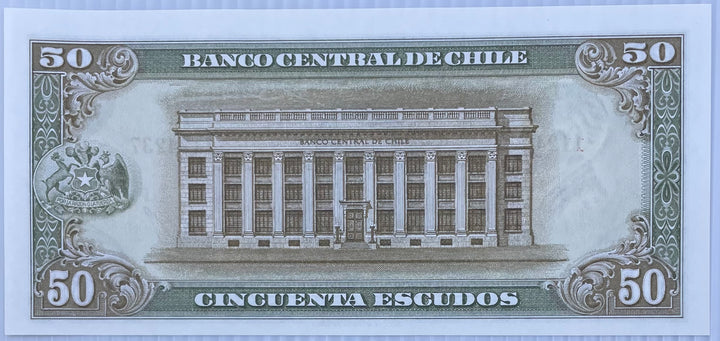 1962 Chili 50 Escudos P-109 UNC World Banknote