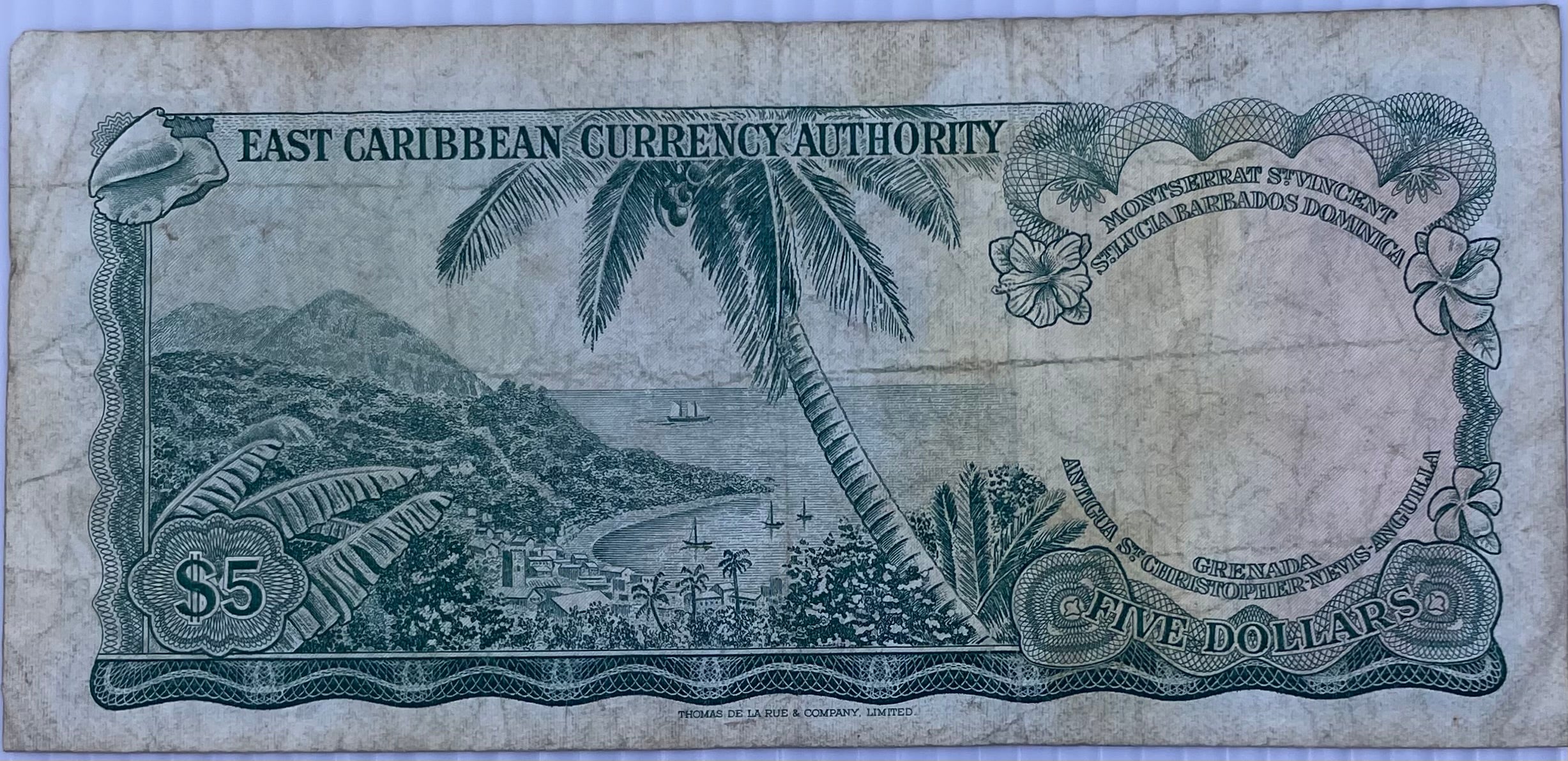 1965 East Caribbean States $5 Dollars P-14e QEII Circulated World Banknote