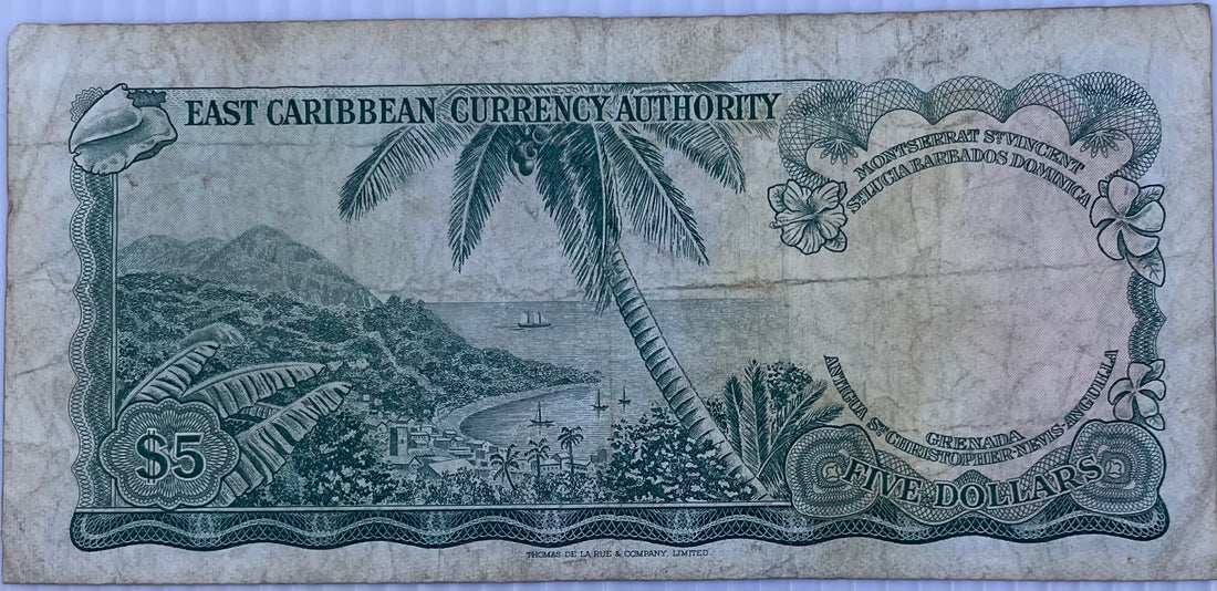 1965 East Caribbean States $5 Dollars P-14e QEII Circulated World Banknote