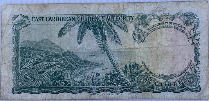1965 East Caribbean States $5 Dollars P-14e QEII Circulated World Banknote