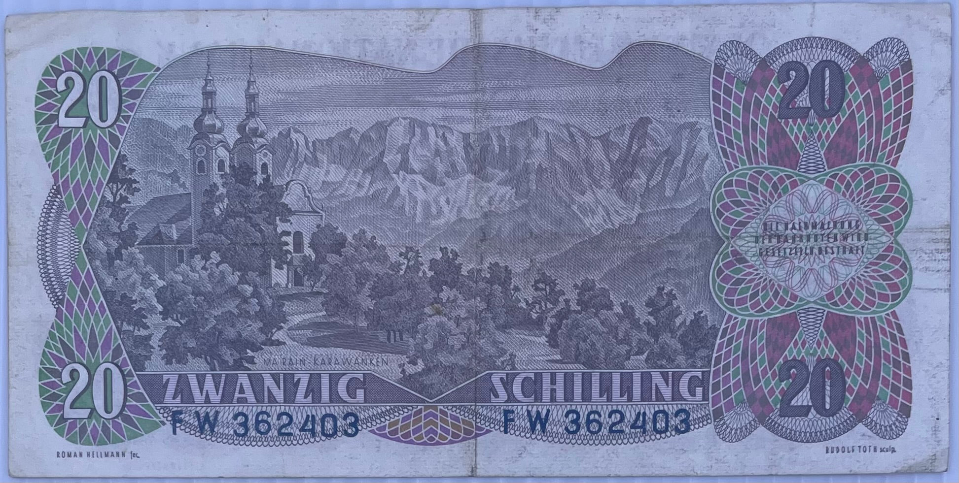 1956 Austria 20 Schilling P-136 Circulated World Banknote